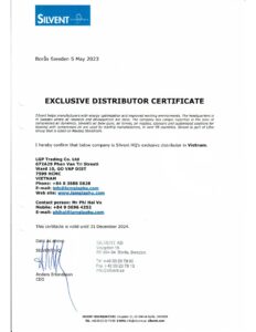 Giấy Chứng Nhận Nhà Phân Phối Độc Quyền Silvent - Việt Nam